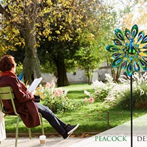 MUMTOP Wind Spinner 51" Peacock Double Wind Sculpture is Suitable for Decorating Your Patio, Lawn & Garden