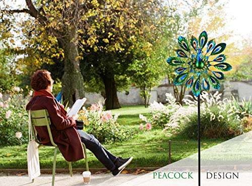 MUMTOP Wind Spinner 51" Peacock Double Wind Sculpture is Suitable for Decorating Your Patio, Lawn & Garden