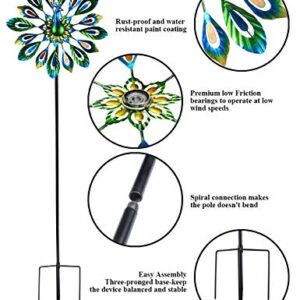 MUMTOP Wind Spinner 51" Peacock Double Wind Sculpture is Suitable for Decorating Your Patio, Lawn & Garden