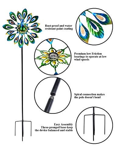 MUMTOP Wind Spinner 51" Peacock Double Wind Sculpture is Suitable for Decorating Your Patio, Lawn & Garden