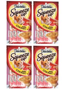 delectables squeeze up hartz cat treats bundle of 4 flavor pouches, 2.0 oz each (chicken)