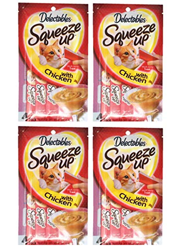 Delectables Squeeze Up Hartz Cat Treats Bundle of 4 Flavor Pouches, 2.0 oz Each (Chicken)