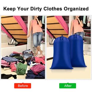 UFmeDorm Extra Large Heavy Duty Laundry Bags 2 Pack Travel Dirty Clothes Storage Organizer Drawstring Laundromat Sacks College Dorm XL Camp Tear Resistant Big Hamper Liner 28 x 43 inch Blue