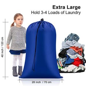 UFmeDorm Extra Large Heavy Duty Laundry Bags 2 Pack Travel Dirty Clothes Storage Organizer Drawstring Laundromat Sacks College Dorm XL Camp Tear Resistant Big Hamper Liner 28 x 43 inch Blue