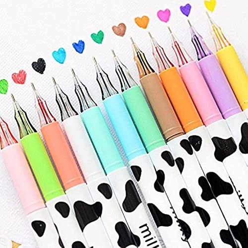 NYKKOLA Diamond Cute Gel Pen Milky Cow Pens,12PCS 0.35mm Extra-Fine Ballpoint Pen Perfect for Office School Supplies Gifts for Boys Girls(Milk 12 Pcs)