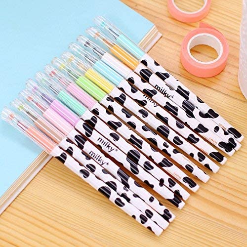 NYKKOLA Diamond Cute Gel Pen Milky Cow Pens,12PCS 0.35mm Extra-Fine Ballpoint Pen Perfect for Office School Supplies Gifts for Boys Girls(Milk 12 Pcs)