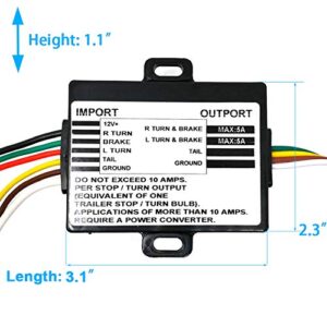 CARROFIX Powered 3-to-2-Wire Trailer Tail Light Converter with 1.5ft Leads and 4.8ft 4-Way Wiring Harness Connector - LED Compatible