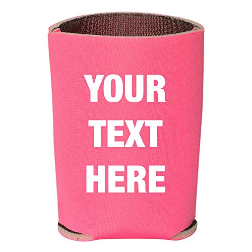 12 Pieces Custom Personalized Insulated Beverage Holder Your Text Here Beer Can Insulators, Coolies for 12 Ounce Cans and Bottles (Pink)