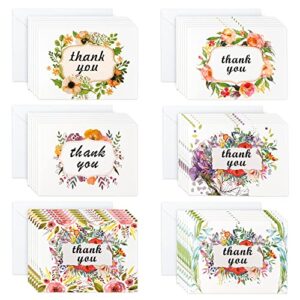 thank you cards with envelopes, 36 pack floral thank you notes with 36 envelopes 6 sticker sheets by feela, blank inside cards for baby bridal shower wedding graduation