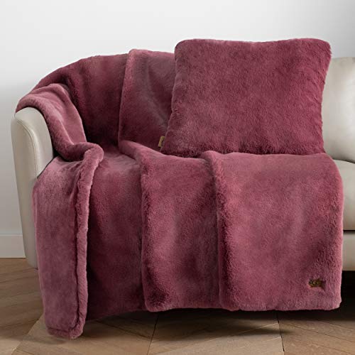 UGG 18965 Euphoria Plush Faux Fur Reversible Throw Blanket for Couch or Bed Luxury Blankets Soft Luxurious Cozy Home Decor Hotel Style Fuzzy Fluffy Soft Sofa Throws, 70 x 50-Inch, Dusty Rose