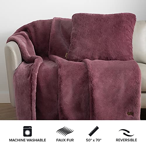 UGG 18965 Euphoria Plush Faux Fur Reversible Throw Blanket for Couch or Bed Luxury Blankets Soft Luxurious Cozy Home Decor Hotel Style Fuzzy Fluffy Soft Sofa Throws, 70 x 50-Inch, Dusty Rose