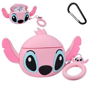 joyleop(q-pink) compatible with airpods 1/2 case cover, 3d cute cartoon animal funny fun cool kawaii fashion,silicone character skin keychain ring, girls boys teens kids,case for airpod 1& 2