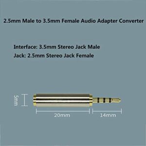 2.5mm Male to 3.5mm Female Audio Adapter Gold Plated Aux Auxiliary Plug Splitter 3 Ring Jack Support Converter Headphone Earphone Headset Stereo or Mono(2 Pack)