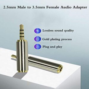 2.5mm Male to 3.5mm Female Audio Adapter Gold Plated Aux Auxiliary Plug Splitter 3 Ring Jack Support Converter Headphone Earphone Headset Stereo or Mono(2 Pack)