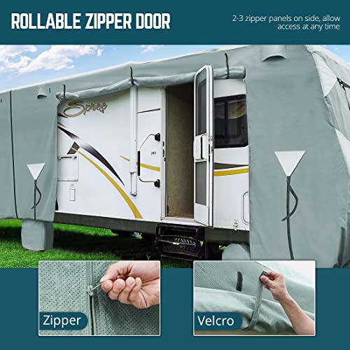 KING BIRD Upgraded Class A RV Cover, Extra-Thick 5 Layers Anti-UV Top Panel, Durable Camper Cover, Fits 33'- 37' Motorhome -Breathable, Water-Proof, Rip-Stop with 2Pcs Extra Straps & 4 Tire Cover