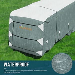 KING BIRD Upgraded Class A RV Cover, Extra-Thick 5 Layers Anti-UV Top Panel, Durable Camper Cover, Fits 33'- 37' Motorhome -Breathable, Water-Proof, Rip-Stop with 2Pcs Extra Straps & 4 Tire Cover