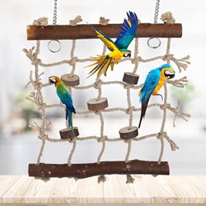 Bird Climbing Net Hemp Rope Bird Climbing Ladder Hanging Cage Chew Toy Play Gym Hanging Swing Net for Parrots, Budgies, Parakeets, Cockatiels, Conures, Macaws, Lovebirds, Finches