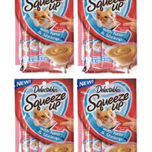 Delectables Squeeze Up Hartz Cat Treats Bundle of 4 Flavor Pouches, 2.0 oz Each (Tuna & Shrimp)