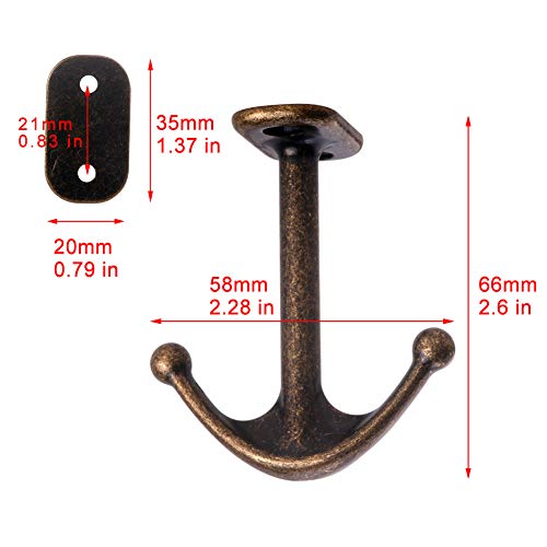 BAMI-LEE House Zinc Alloy Double Prong Ceiling Hooks, 4-Pack Under Shelf Coat Hooks Hanging Towel Robe Clothes Cap Bathroom Kitchen Cabinet Garage Use (Bronze)