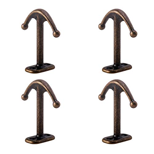 BAMI-LEE House Zinc Alloy Double Prong Ceiling Hooks, 4-Pack Under Shelf Coat Hooks Hanging Towel Robe Clothes Cap Bathroom Kitchen Cabinet Garage Use (Bronze)