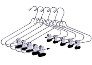 6 quality add-on skirt blouse hanger heavy-duty add-on skirt hangers with clips, multi stackable add on hangers, adjustable wide clip pants hanger, chrome (skirt hanger - wide clips, 6)
