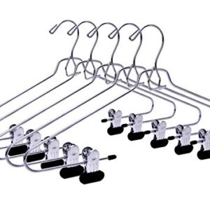 6 Quality Add-On Skirt Blouse Hanger Heavy-Duty Add-On Skirt Hangers with Clips, Multi Stackable Add on Hangers, Adjustable Wide Clip Pants Hanger, Chrome (Skirt Hanger - Wide Clips, 6)