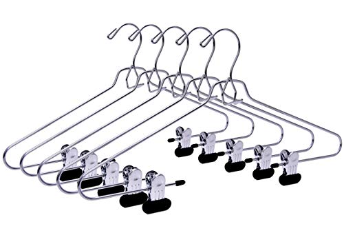 6 Quality Add-On Skirt Blouse Hanger Heavy-Duty Add-On Skirt Hangers with Clips, Multi Stackable Add on Hangers, Adjustable Wide Clip Pants Hanger, Chrome (Skirt Hanger - Wide Clips, 6)