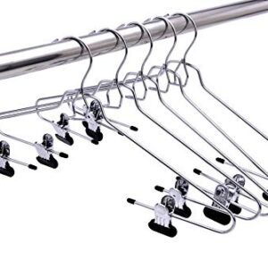 6 Quality Add-On Skirt Blouse Hanger Heavy-Duty Add-On Skirt Hangers with Clips, Multi Stackable Add on Hangers, Adjustable Wide Clip Pants Hanger, Chrome (Skirt Hanger - Wide Clips, 6)