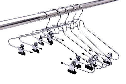 6 Quality Add-On Skirt Blouse Hanger Heavy-Duty Add-On Skirt Hangers with Clips, Multi Stackable Add on Hangers, Adjustable Wide Clip Pants Hanger, Chrome (Skirt Hanger - Wide Clips, 6)