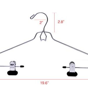 6 Quality Add-On Skirt Blouse Hanger Heavy-Duty Add-On Skirt Hangers with Clips, Multi Stackable Add on Hangers, Adjustable Wide Clip Pants Hanger, Chrome (Skirt Hanger - Wide Clips, 6)