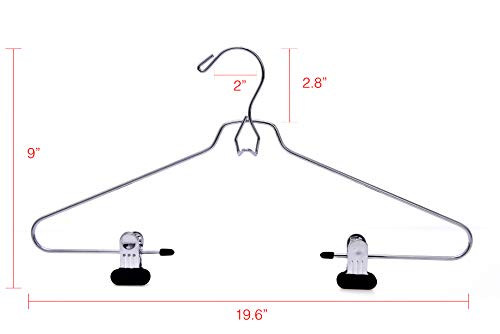 6 Quality Add-On Skirt Blouse Hanger Heavy-Duty Add-On Skirt Hangers with Clips, Multi Stackable Add on Hangers, Adjustable Wide Clip Pants Hanger, Chrome (Skirt Hanger - Wide Clips, 6)