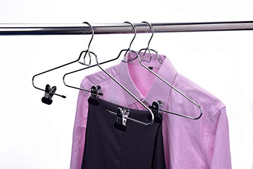 6 Quality Add-On Skirt Blouse Hanger Heavy-Duty Add-On Skirt Hangers with Clips, Multi Stackable Add on Hangers, Adjustable Wide Clip Pants Hanger, Chrome (Skirt Hanger - Wide Clips, 6)