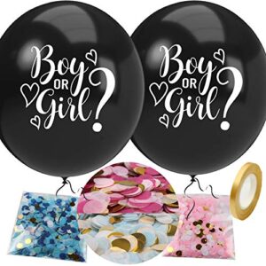 gender reveal balloon with confetti, 36 inch black boy or girl gender reveal balloon kit with pink and blue round confetti for baby shower, gender reveal decorations