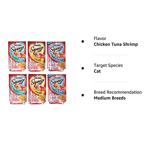 Delectables Squeeze Up Hartz Cat Treats Variety 6 Pouch Bundle of 3 Flavors; 2 Pouches of Each (Tuna, Chicken, Tuna & Shrimp; 2.0 oz Each)