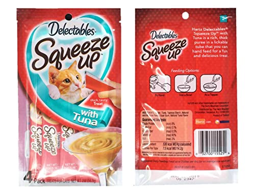 Delectables Squeeze Up Hartz Cat Treats Variety 6 Pouch Bundle of 3 Flavors; 2 Pouches of Each (Tuna, Chicken, Tuna & Shrimp; 2.0 oz Each)