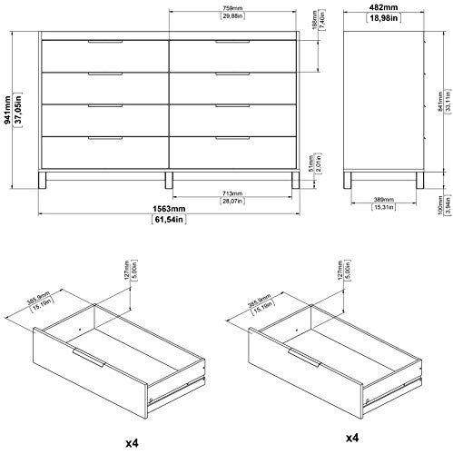 Tvilum Rainier 8 Drawer Double Dresser, Dark Chocolate