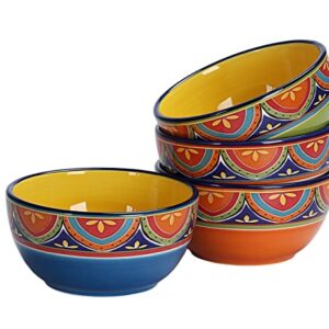 Bico Tunisian 26oz Ceramic Cereal Bowls Set of 4, for Pasta, Salad, Cereal, Soup & Microwave & Dishwasher Safe