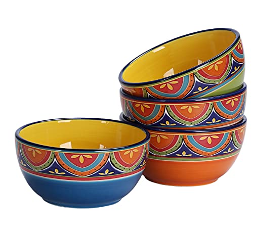 Bico Tunisian 26oz Ceramic Cereal Bowls Set of 4, for Pasta, Salad, Cereal, Soup & Microwave & Dishwasher Safe