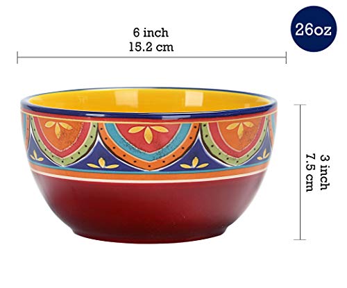 Bico Tunisian 26oz Ceramic Cereal Bowls Set of 4, for Pasta, Salad, Cereal, Soup & Microwave & Dishwasher Safe