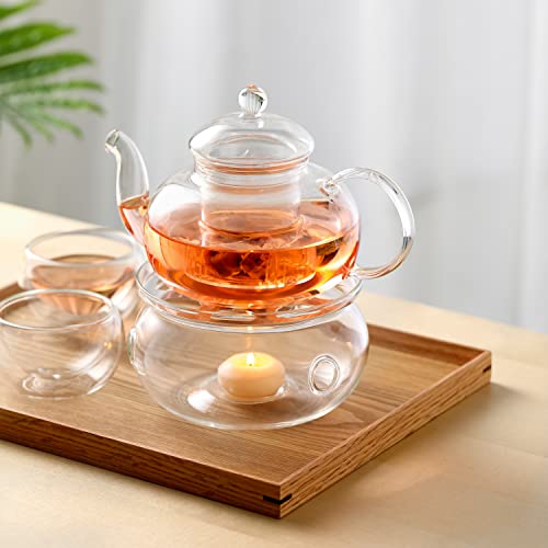 CnGlass 33.8oz Glass Teapot with Removable Infuser,Stovetop Safe Tea Kettle,Blooming & Loose Leaf Tea Pot