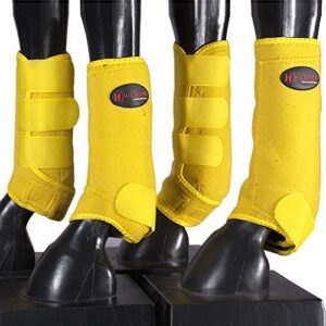 hilason horse front rear leg protection sports boot 4 pack yellow | horse leg boots | splint boots for horses | horse jumping boots| professional choice horse boots