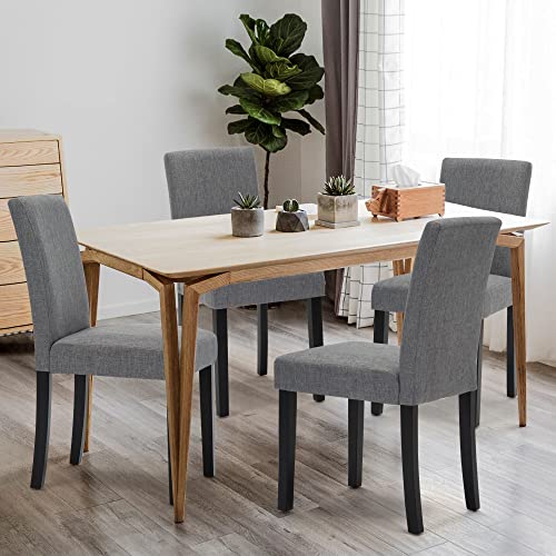 GOTMINSI Upholstered Dining Chairs with Solid Wooden Legs, Modern Stylish Fabric Padded Parsons Chairs Set of 2 (Gray)