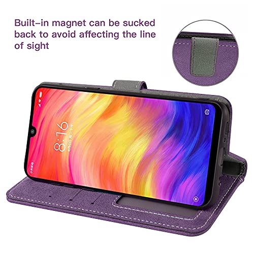 Asuwish Compatible with Xiaomi Redmi Note 7/7Pro Wallet Case and Tempered Glass Screen Protector Flip Cover Credit Card Holder Stand Cell Accessories Phone Case for Redme Note7 Pro 7s Women Men Purple