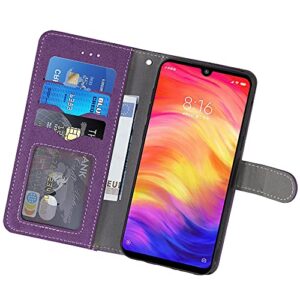 Asuwish Compatible with Xiaomi Redmi Note 7/7Pro Wallet Case and Tempered Glass Screen Protector Flip Cover Credit Card Holder Stand Cell Accessories Phone Case for Redme Note7 Pro 7s Women Men Purple