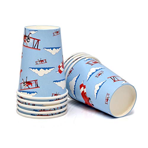 Airplane Party Supplies Tableware Set 24 9" Dinner Plates 24 7" Plate 24 9 Oz. Cups 50 Lunch Napkins Time Flies Taking Flight Plane Themed Disposable Paper Goods For Baby Shower & Birthday Party Decor