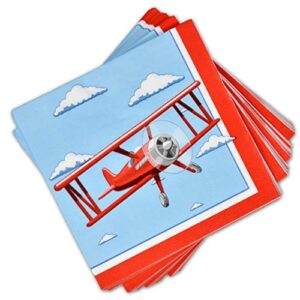 Airplane Party Supplies Tableware Set 24 9" Dinner Plates 24 7" Plate 24 9 Oz. Cups 50 Lunch Napkins Time Flies Taking Flight Plane Themed Disposable Paper Goods For Baby Shower & Birthday Party Decor