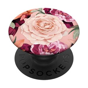 floral - pink rose purple flowers print design popsockets popgrip: swappable grip for phones & tablets