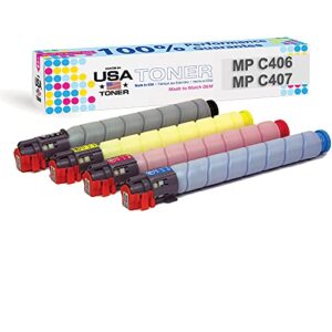 made in usa toner compatible replacement for ricoh mp c306, c307, c406, c407 high yield (black, cyan, yellow, magenta, 4 pack)
