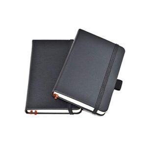 2-Pack Pocket Notebook Pocket Size 3.5" x 5.5" Hardcover Bound Journal Blank Paper Mini Notepad with Pen Holder Inner Pocket Black Leather Bound for Journal Sketchbook Composition Notebook