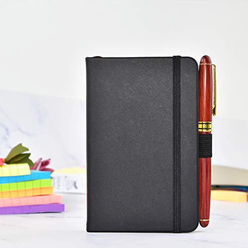 2-Pack Pocket Notebook Pocket Size 3.5" x 5.5" Hardcover Bound Journal Blank Paper Mini Notepad with Pen Holder Inner Pocket Black Leather Bound for Journal Sketchbook Composition Notebook